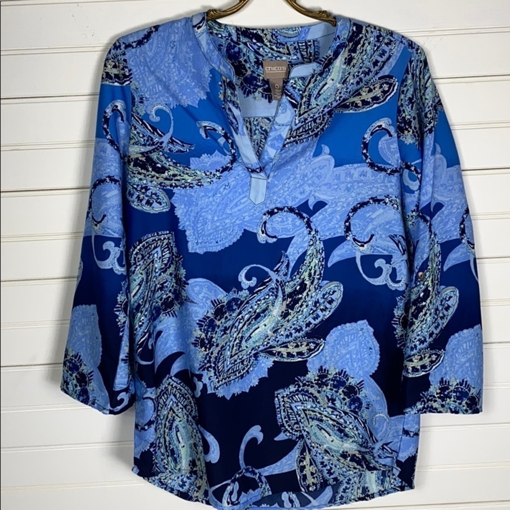 Chico’s Blue Paisley Blouse Size 0 (S/4)